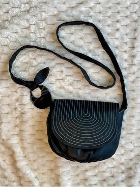Furla Black Leather Crossbody Saddle Bag White Contrast Stitch Silver Hardware